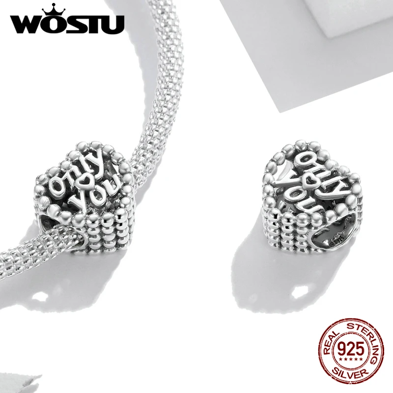 

WOSTU Only You Plated 925 Sterling Silver Dangle Charms Heart Bead Pendant Fit Original Bracelet Necklace DIY Jewelry FNC497