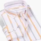 Мужская классическая рубашка в полоску, белая классическая рубашка с длинными рукавами, воротником на пуговицах, 100% хлопок, Осень-зима