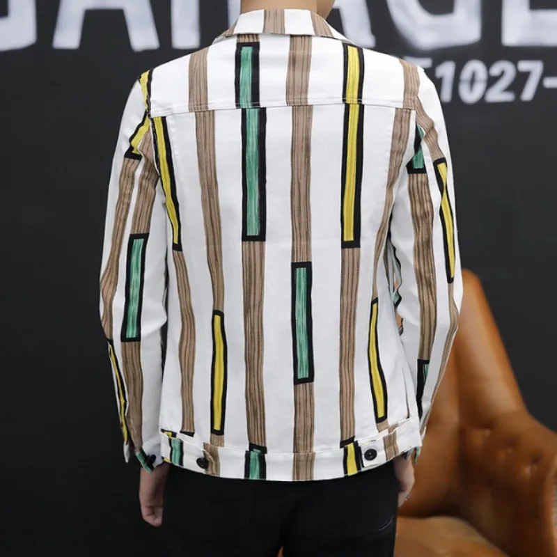 Модные мужские полосатые джинсовые короткие пальто облегающая Повседневная