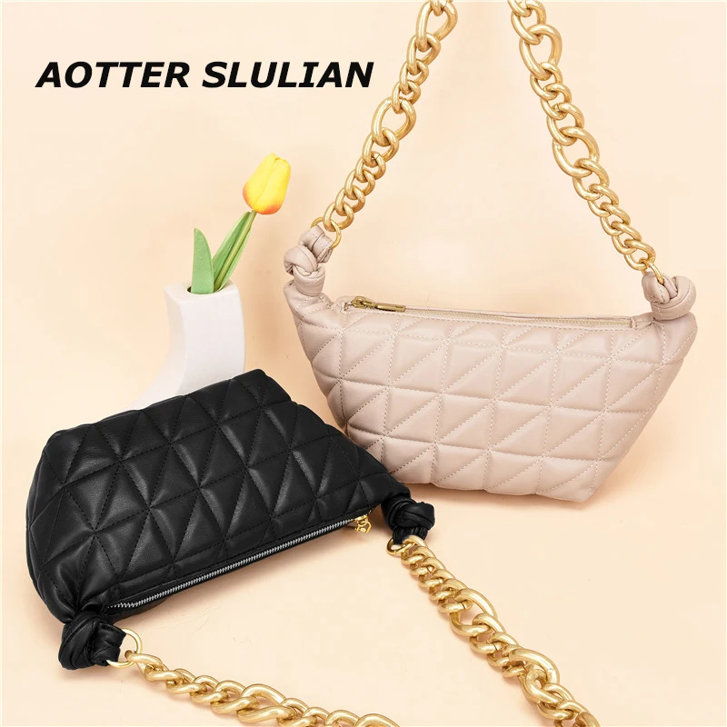 

Стеганая женская сумка-хобо на толстой цепочке, брендовый тоут на плечо, повседневный клатч, элегантные маленькие кожаные дамские сумочки