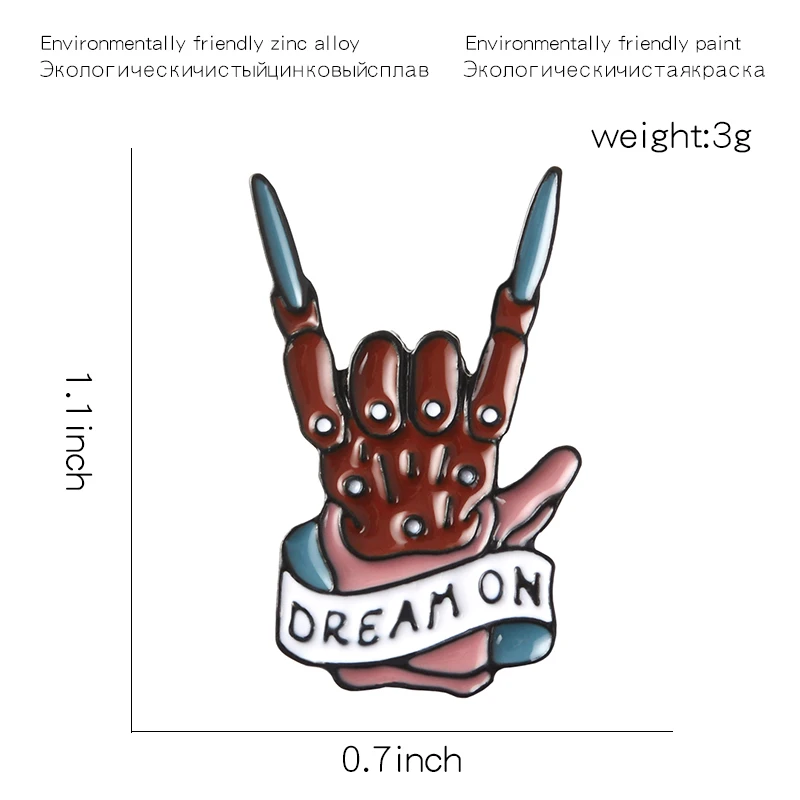Эмалированный жест на руку в стиле рок значок от зла перчатка Фредди Крюгера