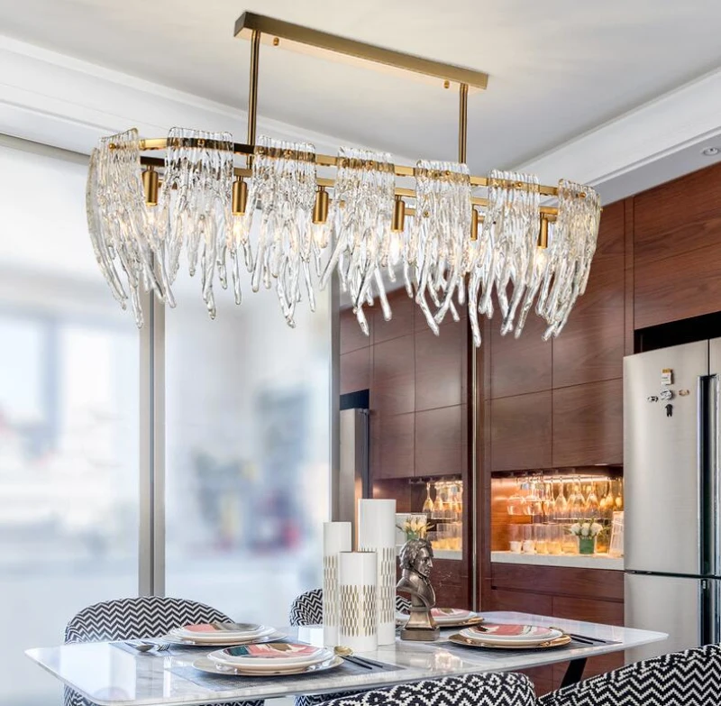 Новинка длинная хрустальная люстра простой креативный светильник для ресторана