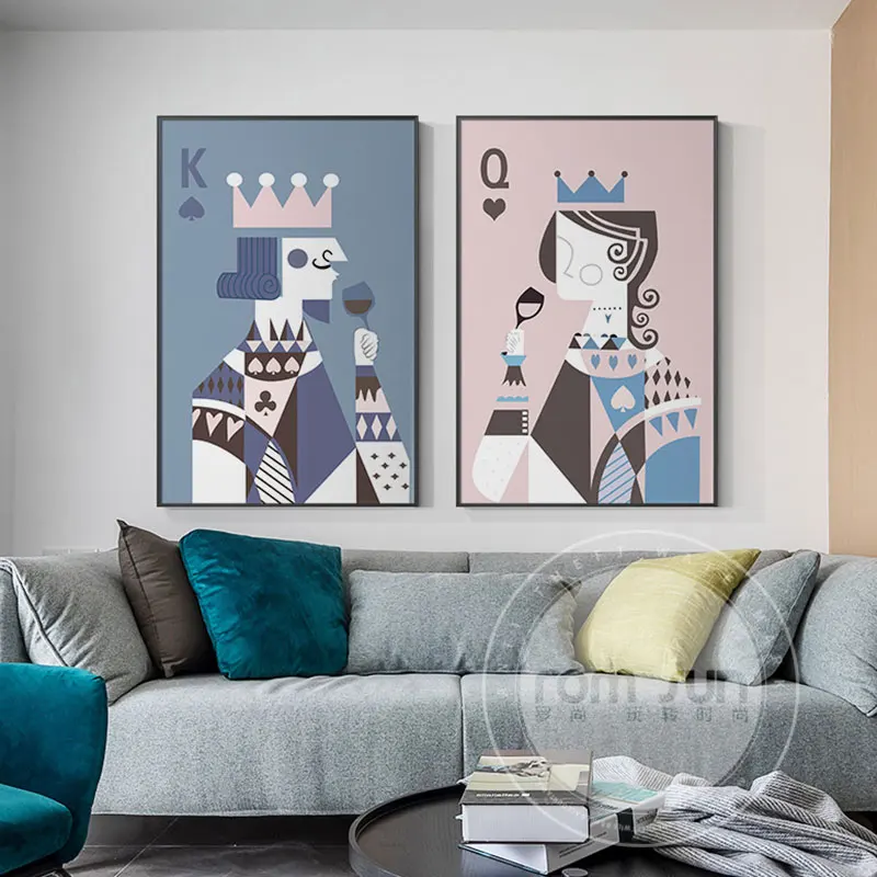 Картина на холсте покер король королева в Моранди цветные картины настенные для