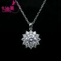 cadermay real 925 sterling silver charm party wedding pendants necklace 1ct moissanite sun flower shape necklace fine jewelry
