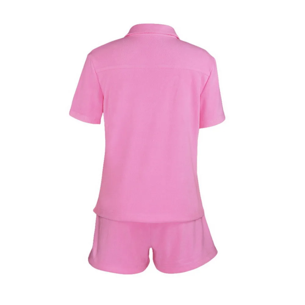 

Summer Short Sleeve Tops + Shorts Suits Homewear Spring Fluffy Soft Women Two Piece Sets Fashion Casual Solid Loose Lady Outfits