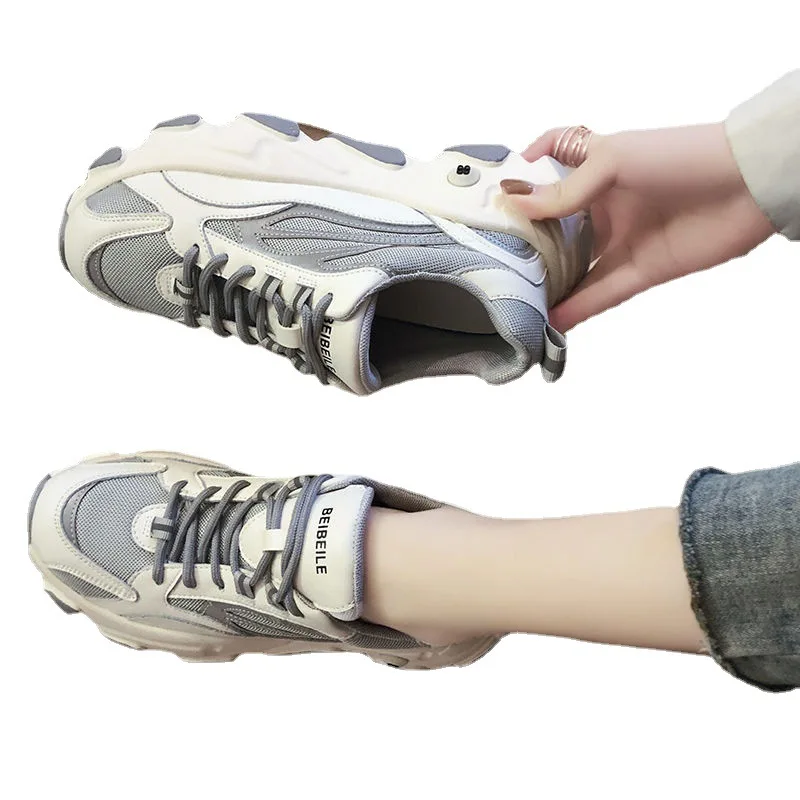 

2021 Women's Chunky Sneakers Fashion Women Platform Shoes Lace Up Breathable Air Vulcanize Shoes Women Female Trainers