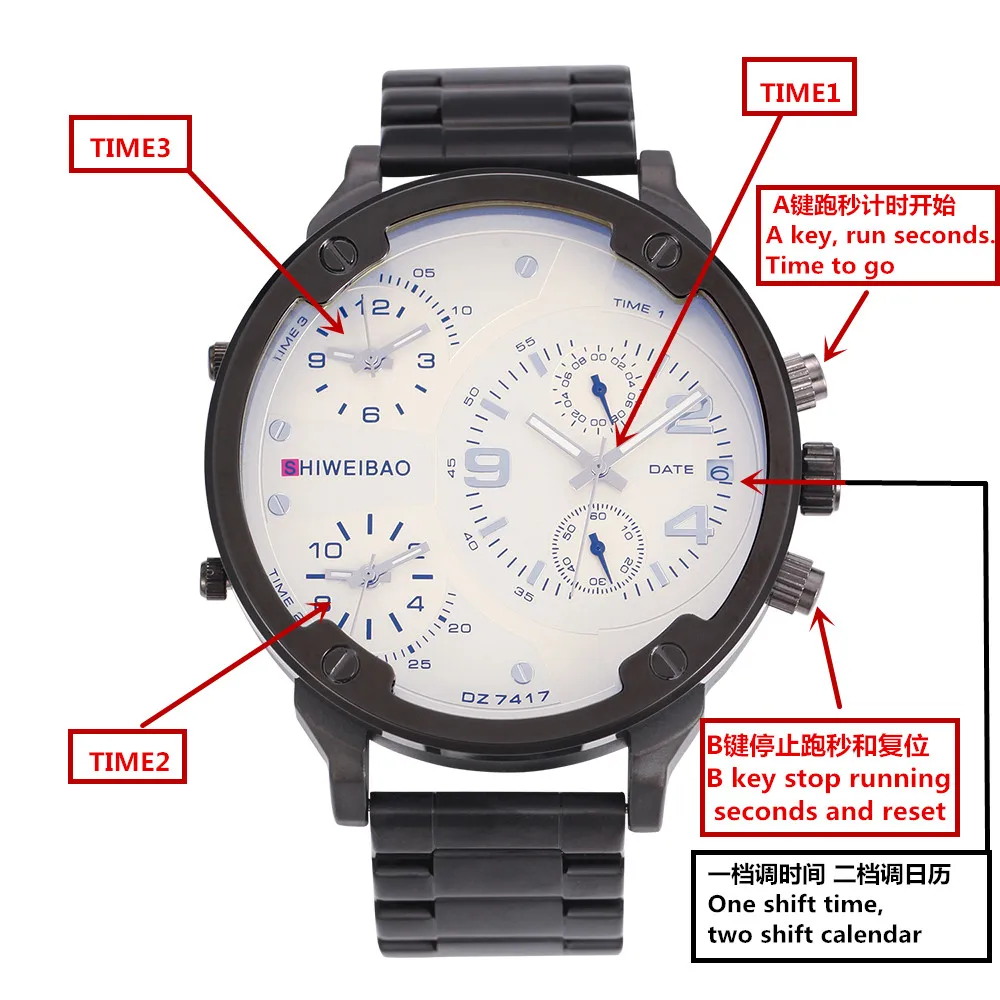 Часы мужские кварцевые в стальной полосе с хронографом и разными часовыми