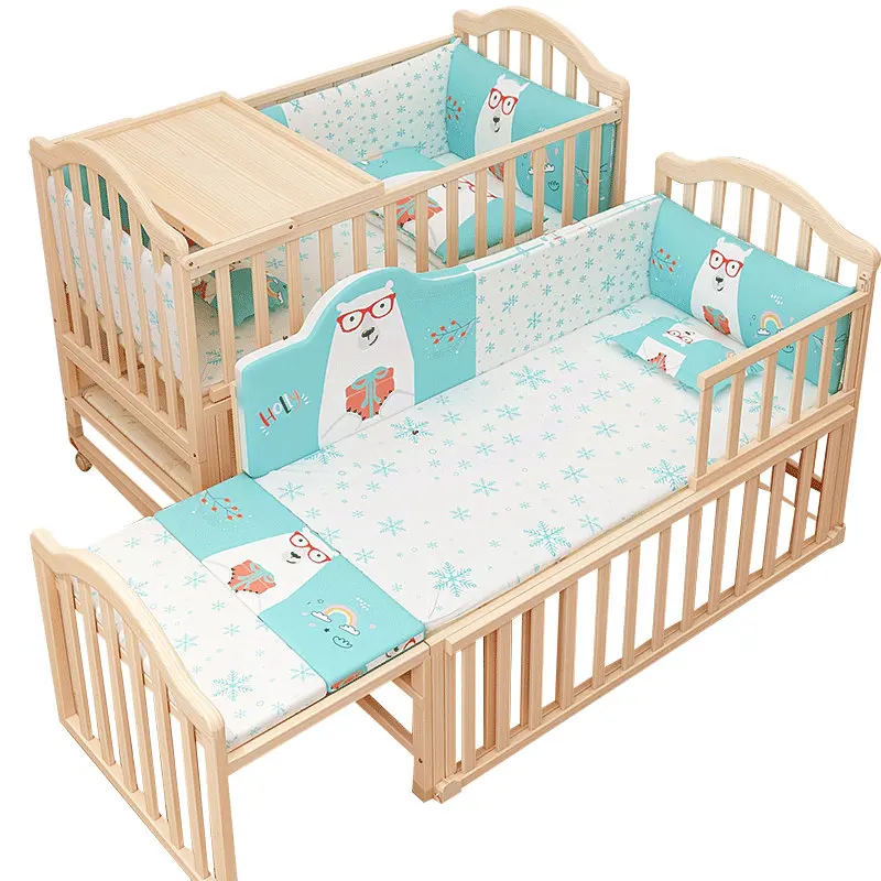 Multifunctional Baby Bed, Solid Wood Newborn Cradle, Children's Crib With Mosquito Net