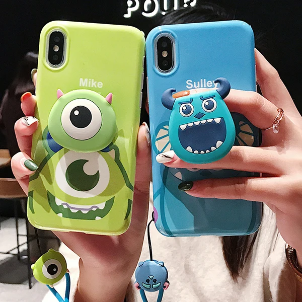 For iphone 11 pro XS max XR X Cute Sullivan Mike Monsters Case Soft matte cover 6 6s 7 8 plus Shell +stander +Strap |