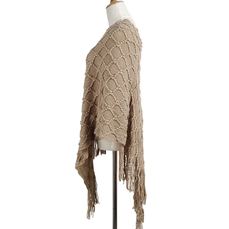 Женский свитер с кисточками длинный Однотонный V-образным вырезом в европейском