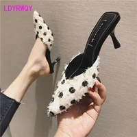 2021 spring and summer new baotou wear half slippers french girl high heels stiletto sandals female