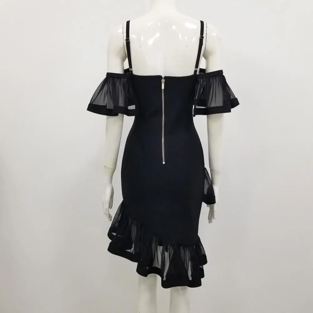 

2020 Women Lace Mesh Fishtail Black Bandage Dress Elegant Ladies Designer Trumpet Prom Celebrity Bodycon Party Dress Vestido