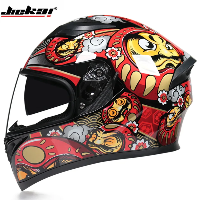 Jiekai Dual Lens HD Anti-fog Motorcycle Helmet Cross-country Running Helmet Electric Vehicle Full Cover Helmet Full Face Helmet