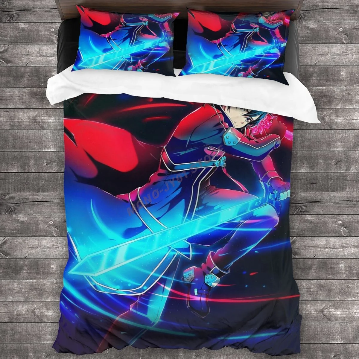 

A Cool Anime Character With Blue And Red Swords Bedding Set Duvet Cover Pillowcases Comforter Bedding Sets Bedclothes