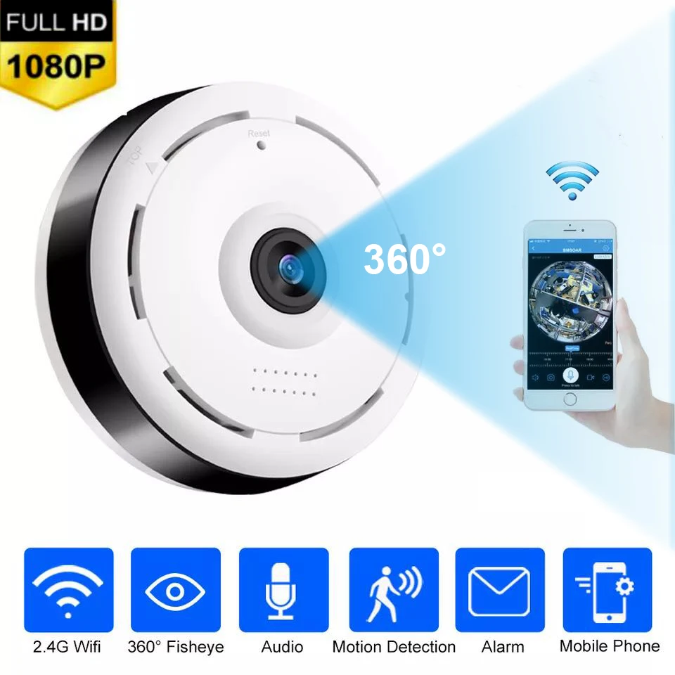 

Panoramic 360 Fisheye Camera HD Mini Wireless Two-way Audio Camera Wifi Indoor Home Security Surveillance Night Vision IP Camera