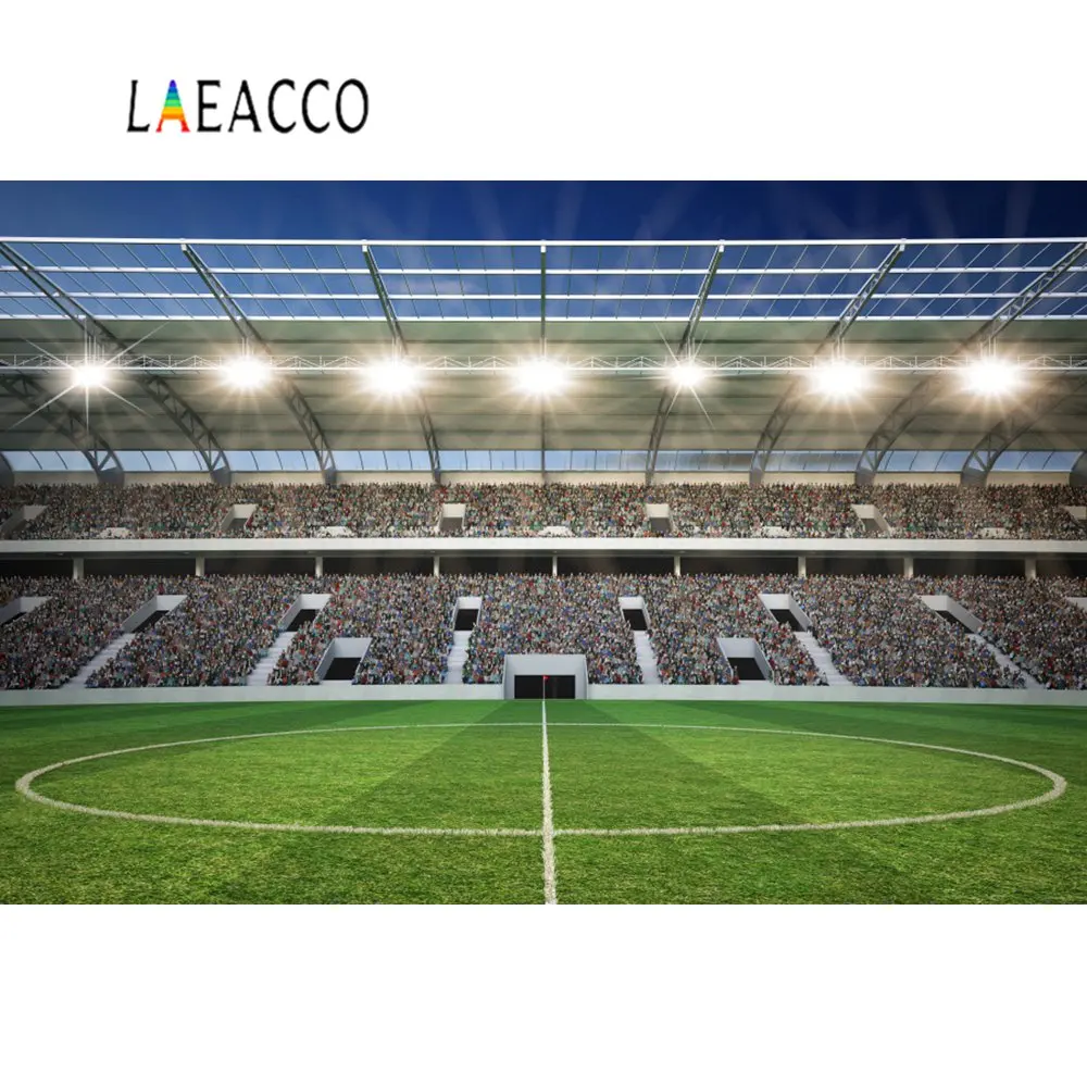 Laeacco футбол фоны зеленая трава газон футбольный стадион прожектор детский портрет фотографии фоновые фотографии студия