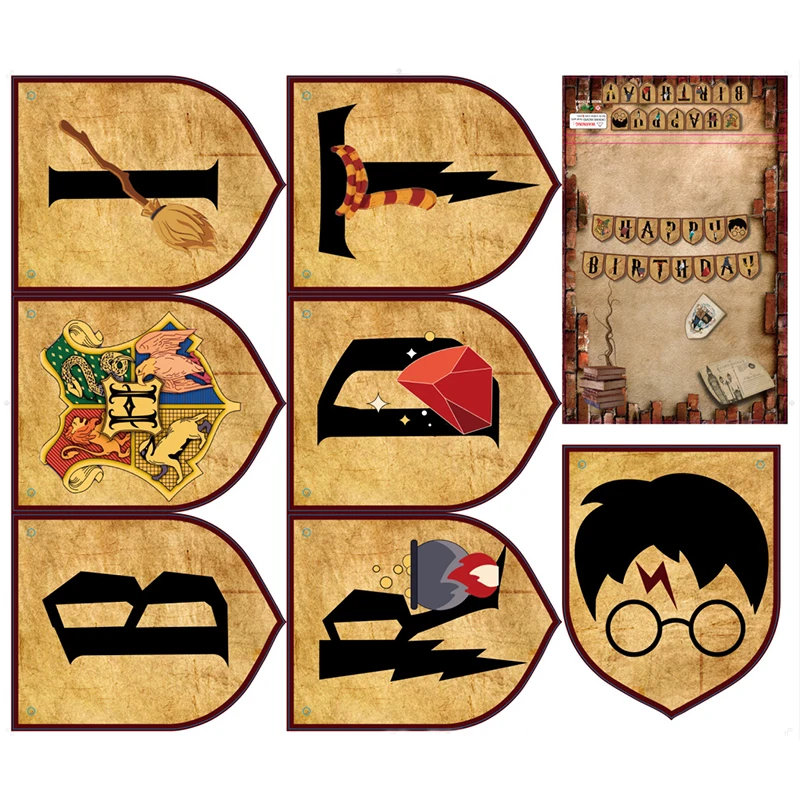 Гирлянда из бумажных флажков с надписью Happy Birthday флаги Академия Магии праздник