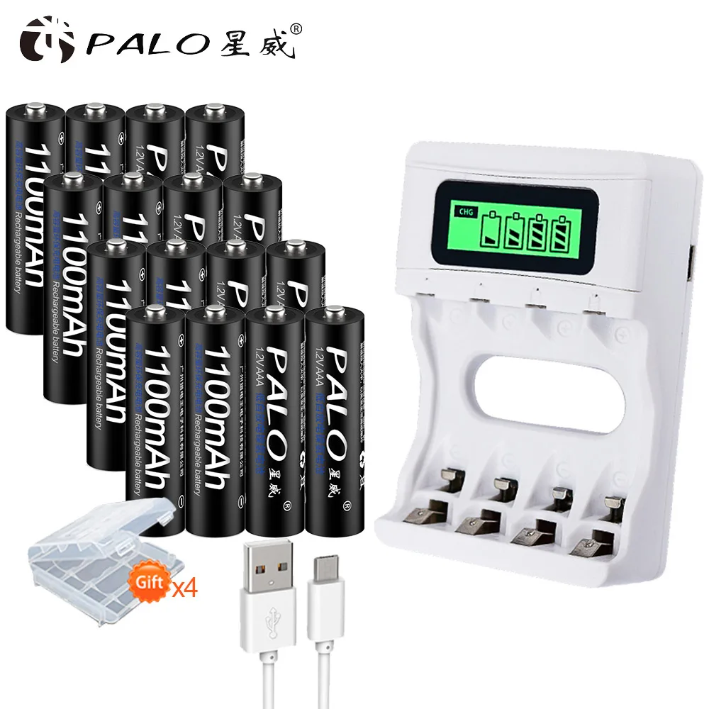 1 charger 16 battery PALO 4 шт./лот 1,2 в AAA 1100 мАч ni-mh аккумуляторная батарея с 1800 циклом аккумуляторных батарей для микрофона - Цвет: 1 charger 16 battery
