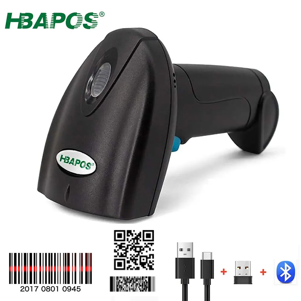 

HBAPOS Barcode Scanner 2.4G Wireless/Bluetooth Function/Wired Connection Connect Windows Mac Android PC CMOS Bar Code Reader
