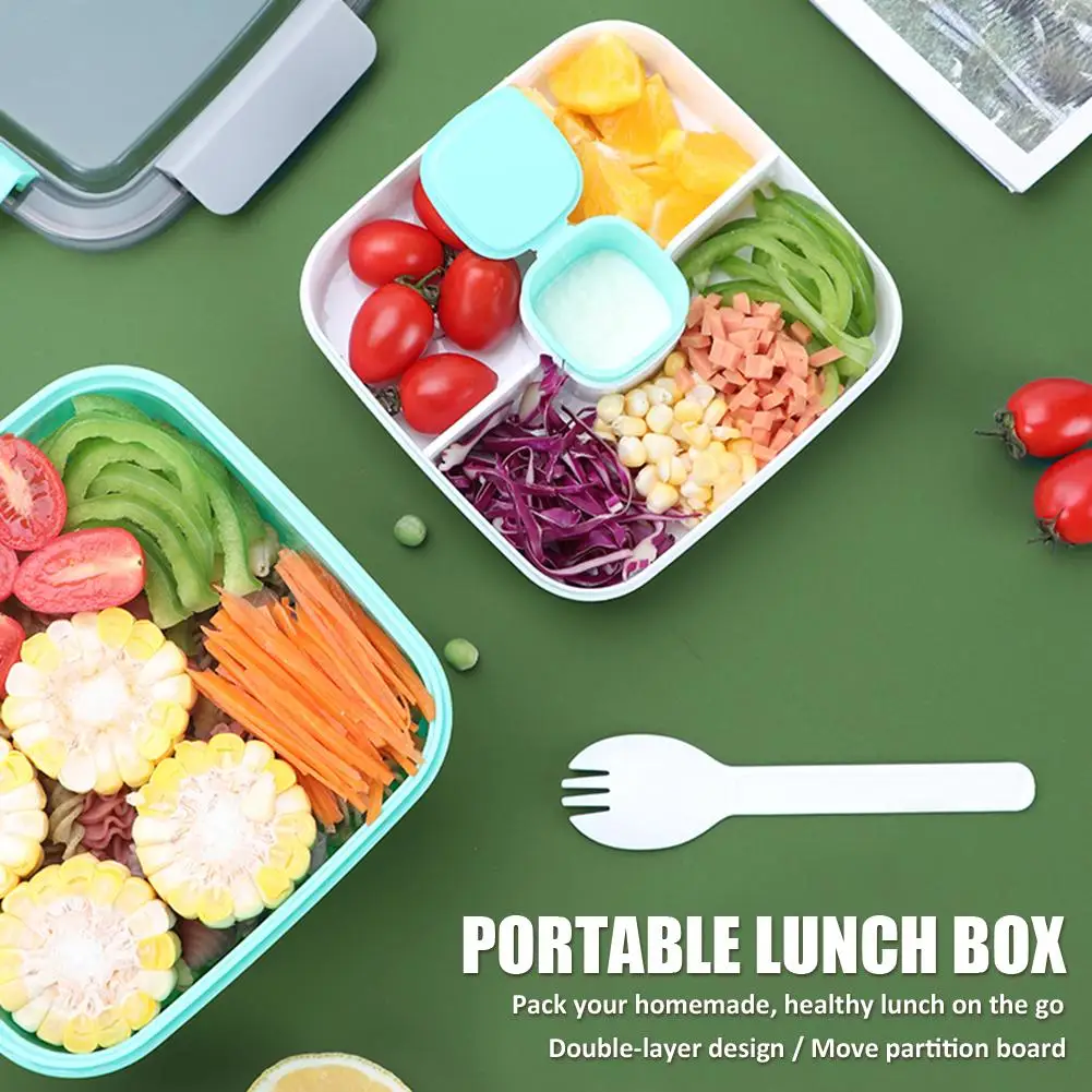 Портативный Ланч бокс пластиковый многоразовый контейнер с ложкой подходит для