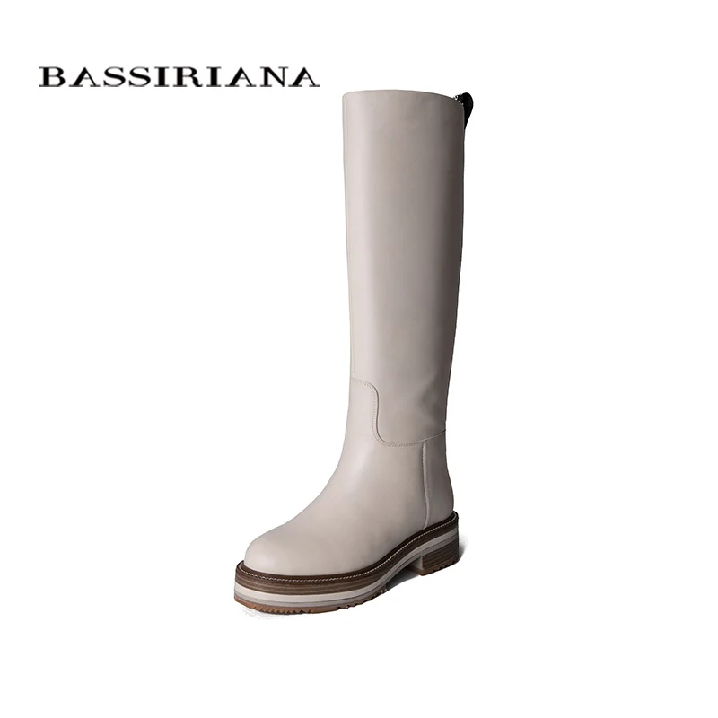 BASSIRIANA2019 осенью и зимой новые женские кожаные сапоги белые нескользящие подошвы