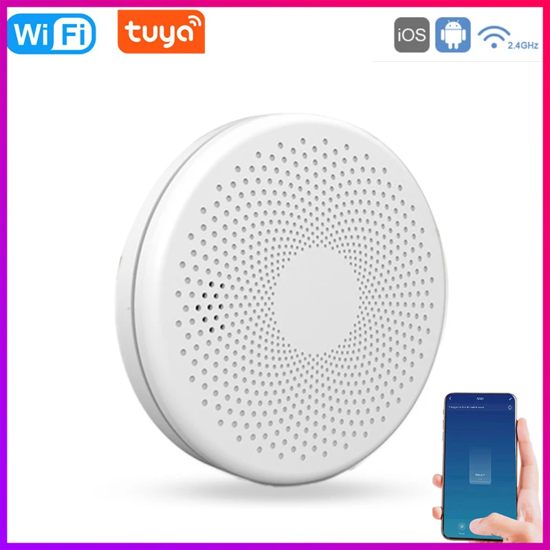 

Смарт-детектор дыма Tuya с Wi-Fi, детектор дыма с автономным датчиком освещенности и звука, фотоэлектрический датчик дыма