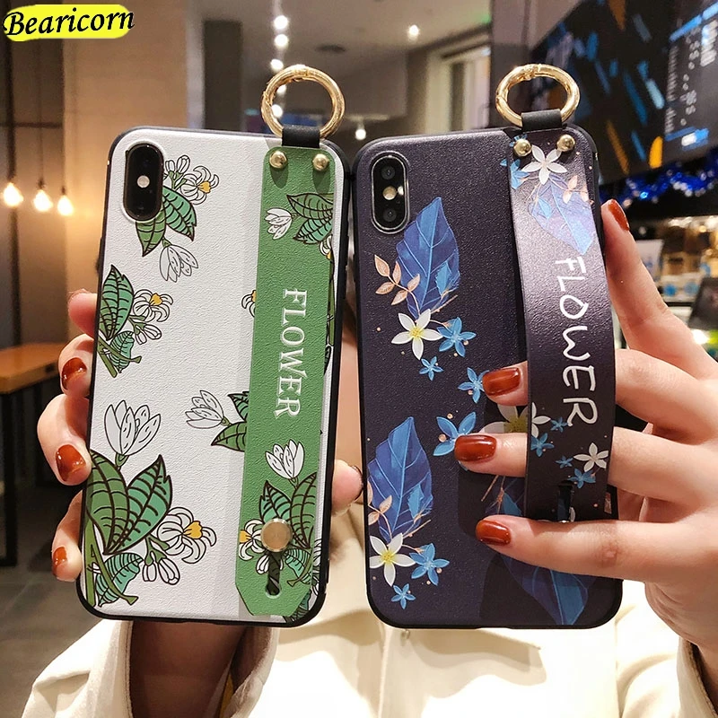 

Wrist Strap Case for iPhone 11 Cases Ring Holder Stand Flower Cover for iPhone 12 mini 11 Pro X Xs Max XR 6 6s 7 8 Plus SE 2020