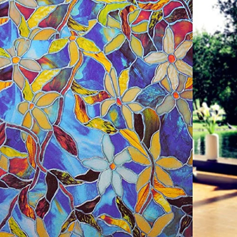 Витражная пленка для окон с цветочным узором статическая термоконтроль защита