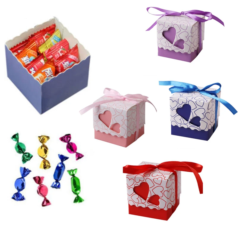 

10Pcs Love Heart Candy Boxes Chocolate Bag Wedding Favor Birthday Party Packing Cake Gift Box With Ribbons Decoration
