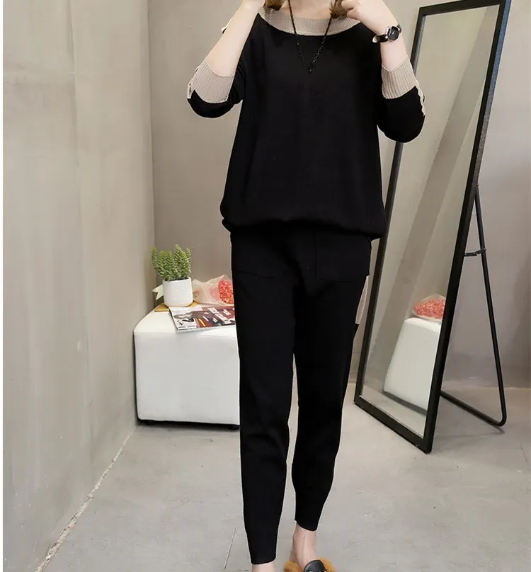 Женские вязаные брюки комплект из 2 предметов элегантный свитер + штаны шаровары