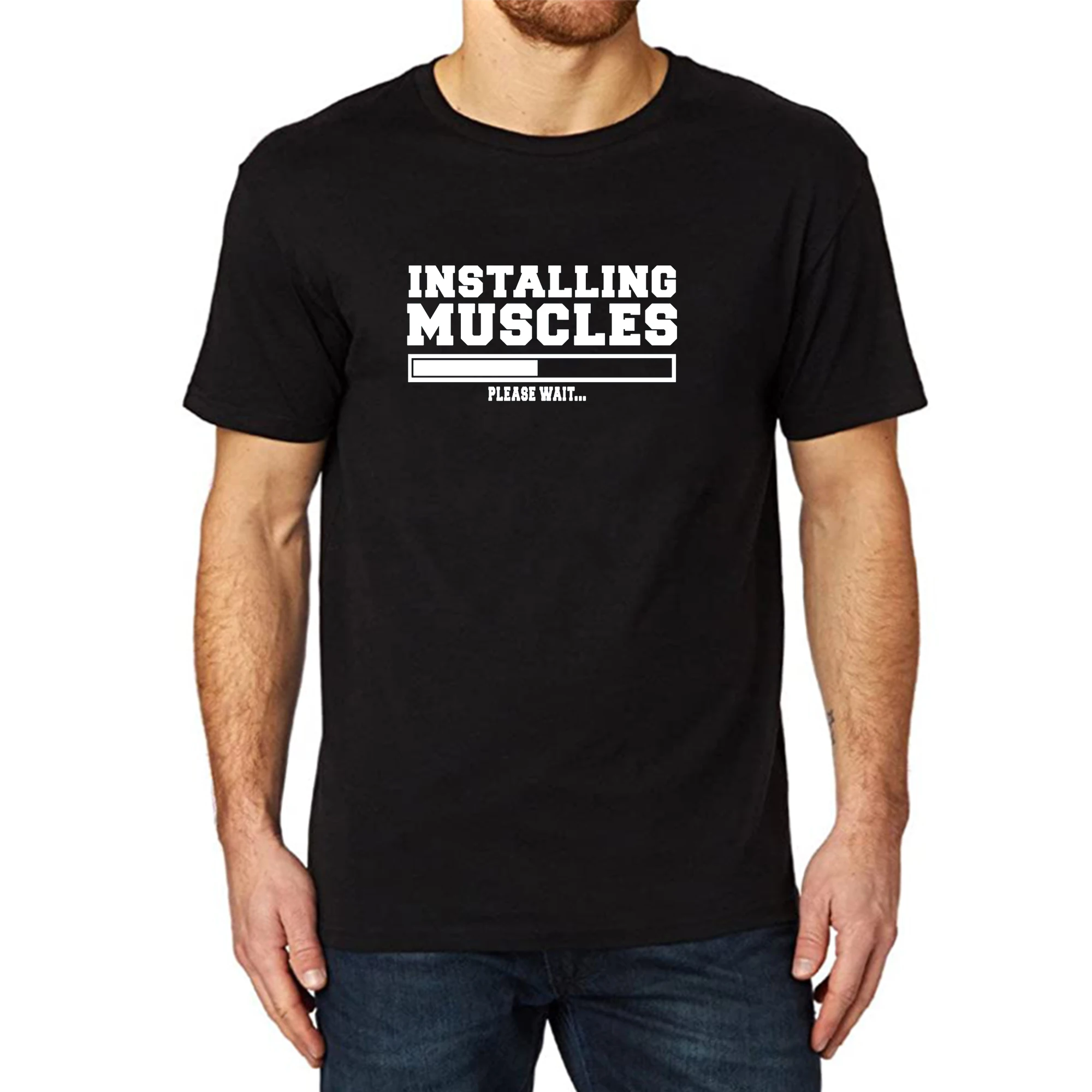 

Lyprerazy Men'sINSTALLING MUSCLES Funny Printed T-Shirt