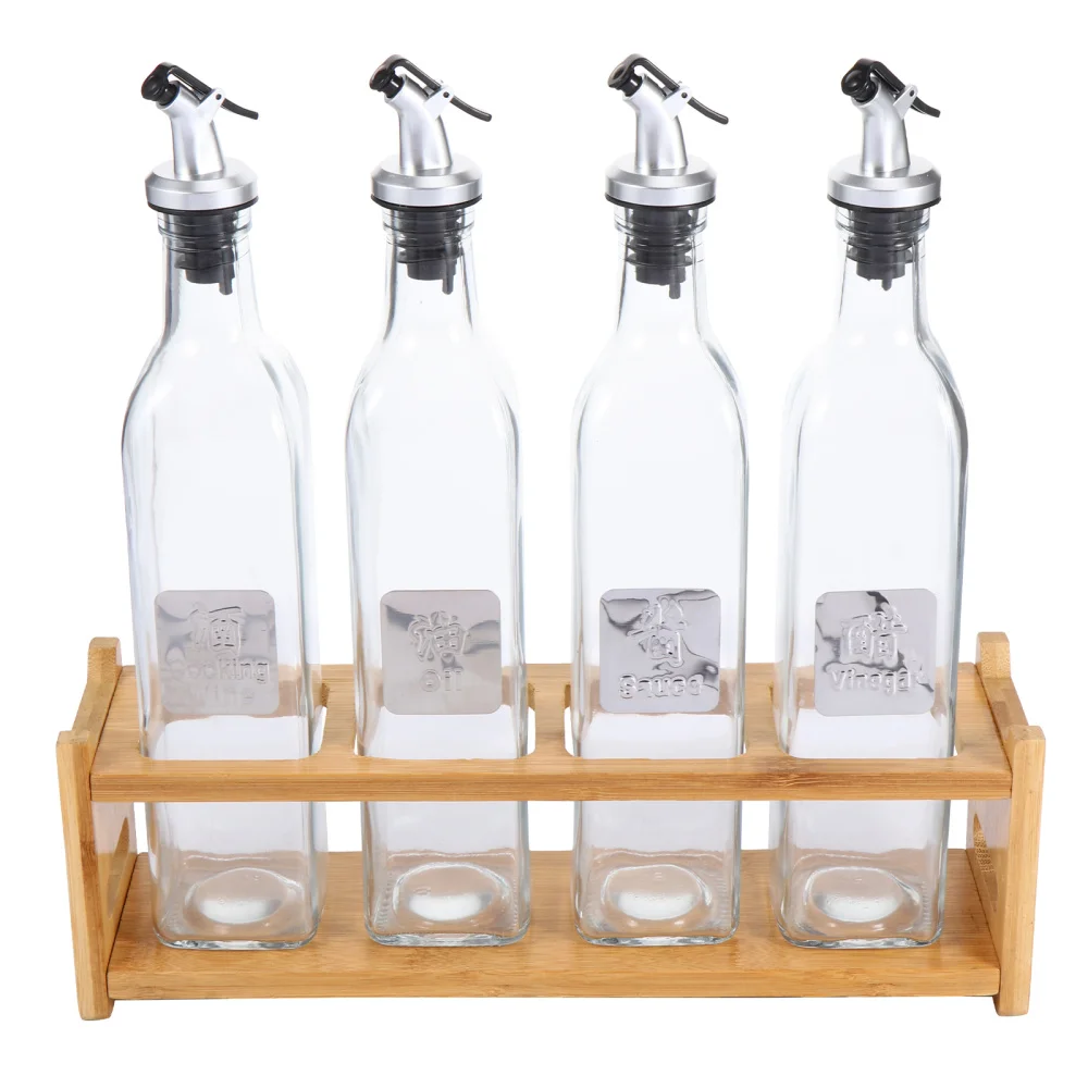 

5pcs Oil Bottle Leakproof Seasonings Dispenser Vinegar Cruet with Storage Rack