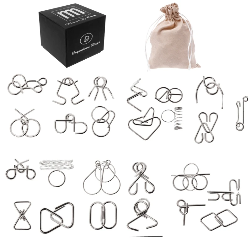 

28pcs Metal Wire Puzzle Set Brain Teaser IQ Test Game Unlock Interlock Game Fidget Toy Kids Adults Challenge Gift