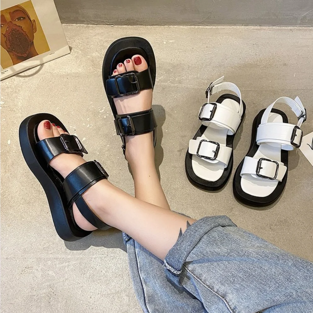 

2021Female Women Sandals Fashion Summer Sandalias Fashion Platform Sandales 3cm Heel Belt Buckle Basic Women Shoes Plus Size 40