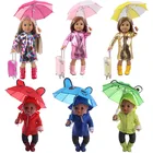 Комплект из кукольного плаща = чемодан + костюм для дождя + сапоги + зонтик для 18 дюймов, американский и 43 см, Детская кукла для новорожденных, аксессуары для игрушек для девочек, одежда
