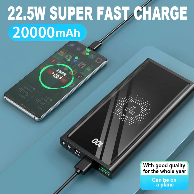 power bank 20000mah22 5w fast charge 15w wireless charging source bank mobile phone auxiliary battery charger for iphone xiaomi free global shipping