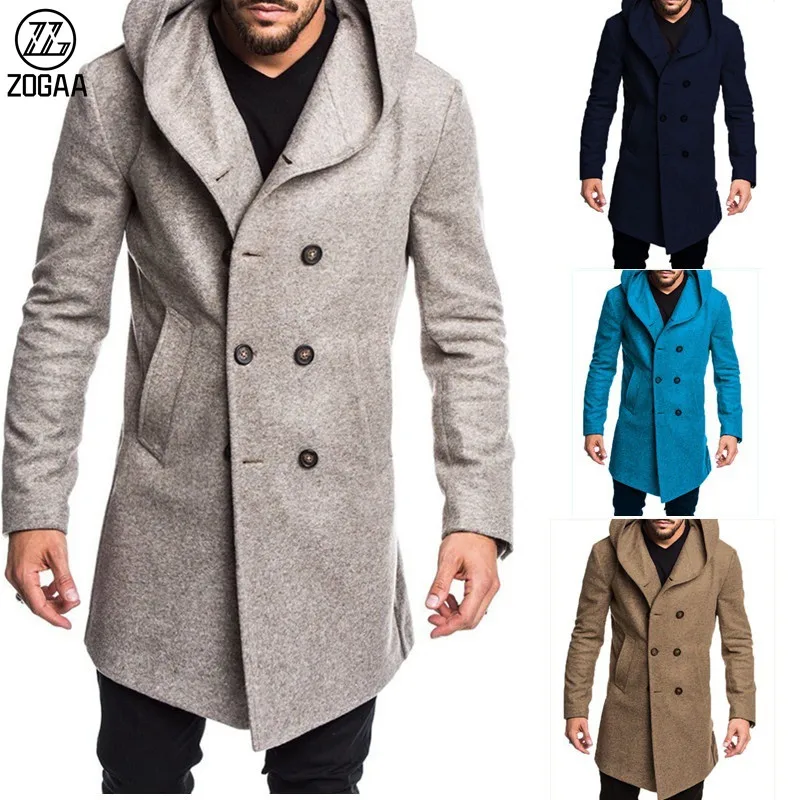 

ZOGAA Mens Fashion Long Trench Coat Fleece Hooded Woolen Jacket Peacoat Overcoat