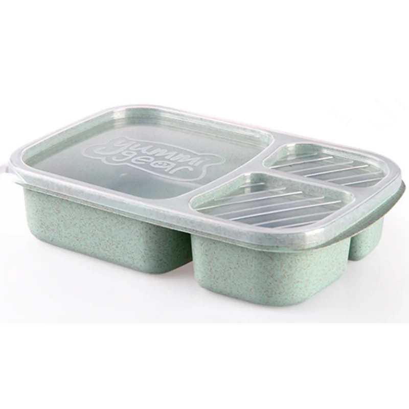 GREEN 900 мл здоровый Материал Коробки для обедов 3 Слои пшеничной соломы Bento Коробки микроволновая посуда Еда контейнер для хранения Коробки для обедов - Цвет: GREEN