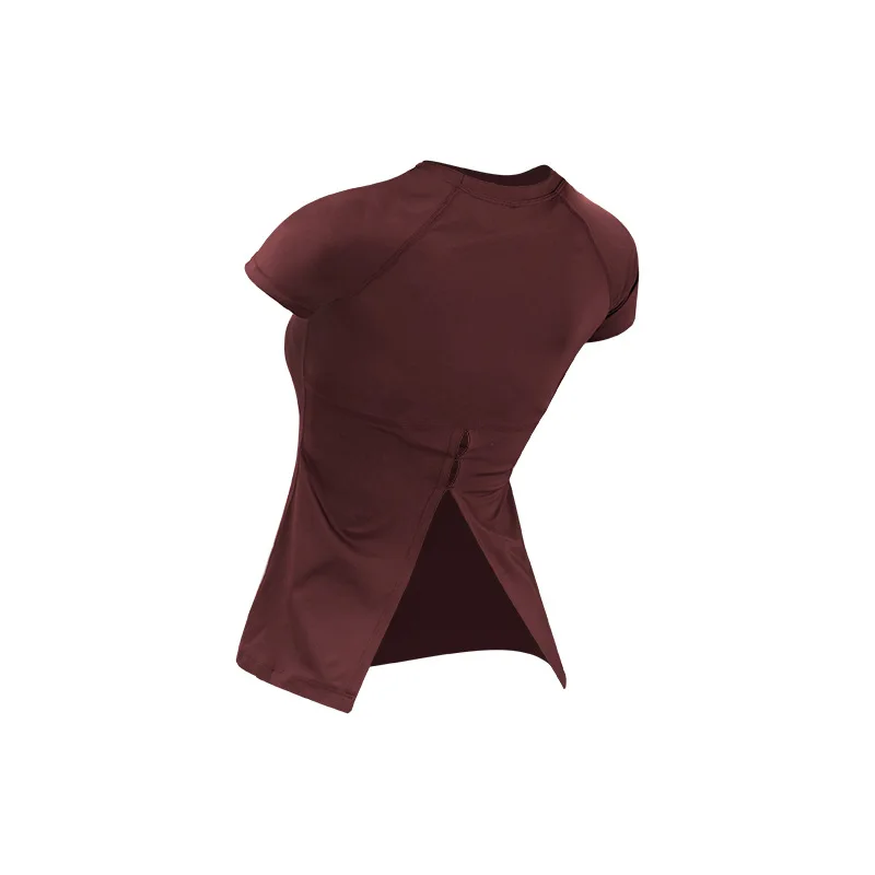 

Summer Women's Yoga Shirts Quick-Dry Short Sleeved Back Slit Running T-shirt Exercise Fitness Running Sport Tops Female Jersey