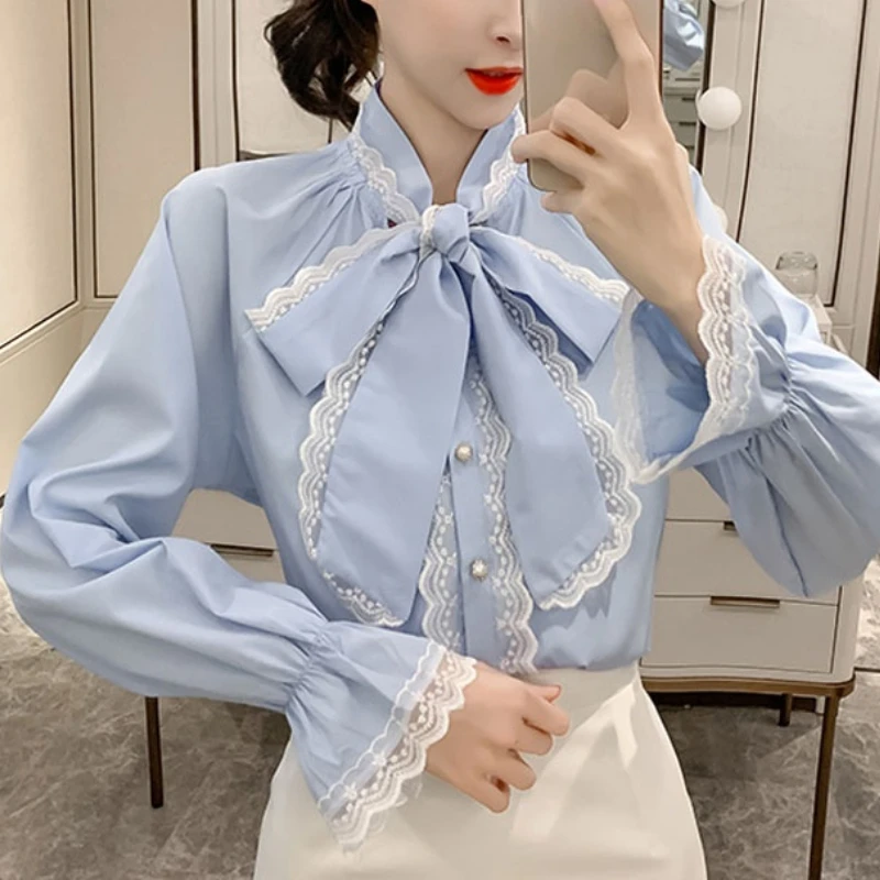 Nomikuma элегантная женская блузка с длинным рукавом 2021 Новое поступление кружевной