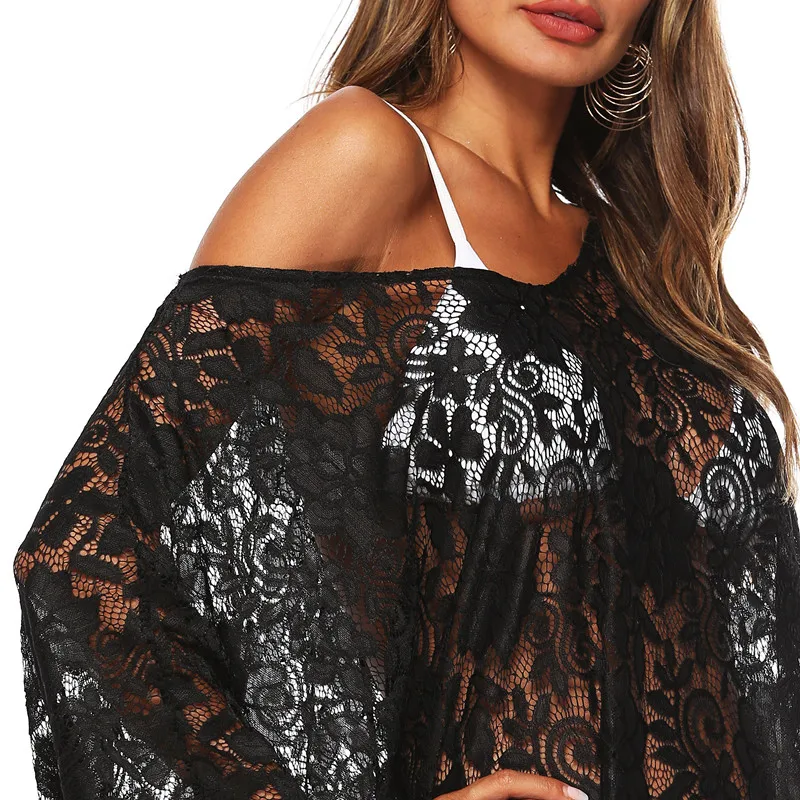 

Summer Women Sexy Plus Size Beach Lace Dress See Through Bathing Suit Bikini Cover Up Swimwear Beachwear Kaftan Robe Tunics