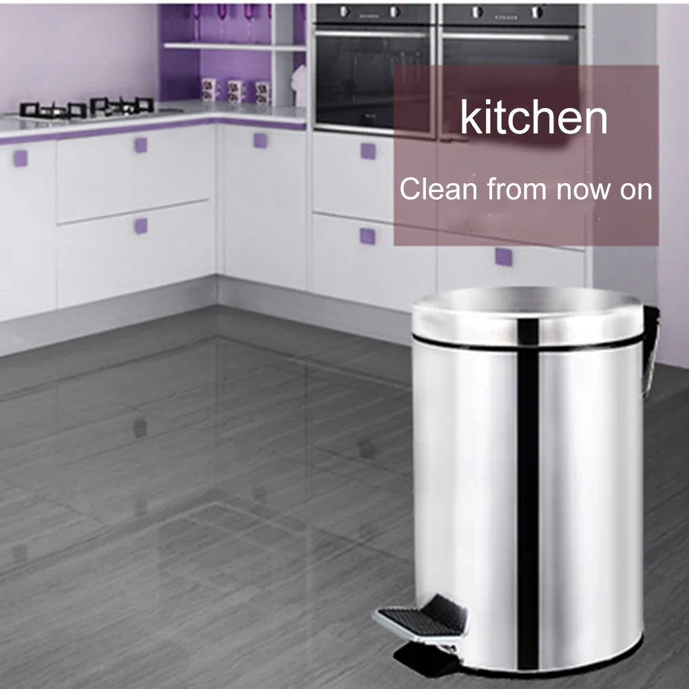

foot-operated trash can Round Stainless Steel Step Trash Can Wastebasket Garbage Container Bin for Bathroom Bedroom Kitchen