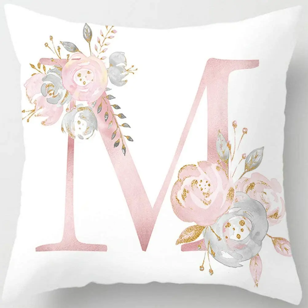 

Hugging pillowcase English alphabet flower pillowcase cushion cover suitable for home decoration on sofa bed (pink letter M)