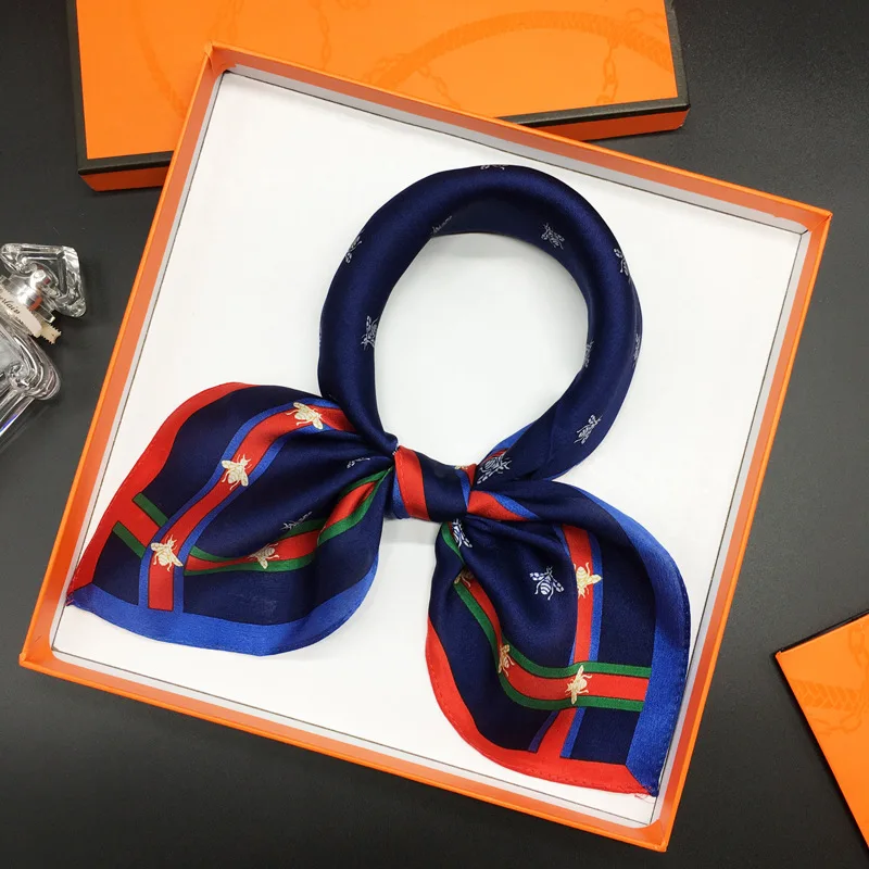 

100% Natural Silk Satin Scarf Square Kerchief 53cm Digital Printing Elegant Lady Womens Fashion Accessories