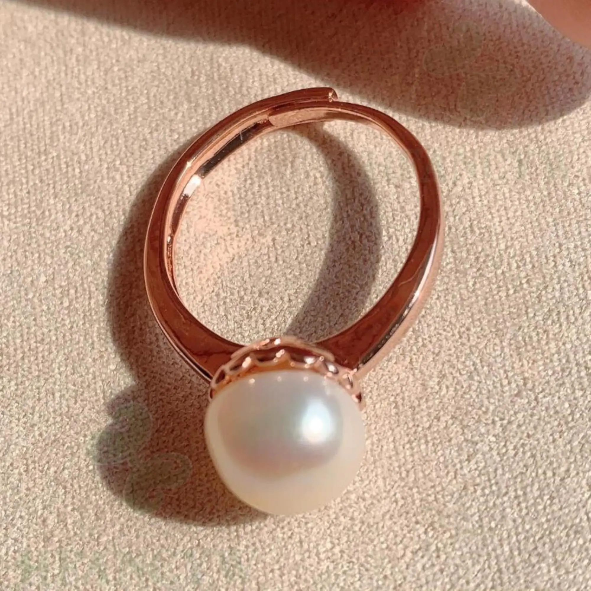 10-11 мм Белое барокко жемчужное открытое регулируемое розовое золото кольцо