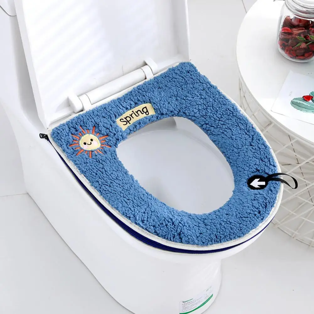 

Attractive Good Winter Warm Toilet Seat Cover With Handle Fabric Toilet Seat Mat Multi-purpose for Dorm