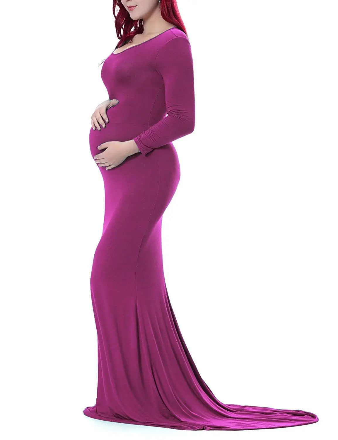 

European and American women's mercerized cotton maternity round neck collar trailing one-piece long skirt photography dress