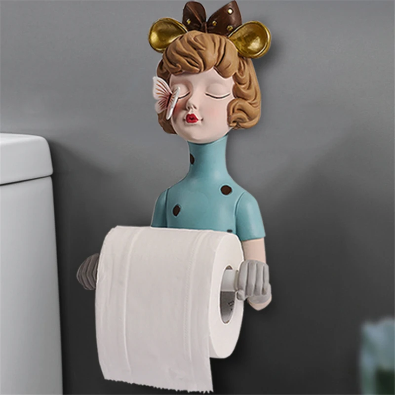

26.5cm Nordic Creative Girl Toilet Paper Holder Resin Rolling Tissue Dispenser Bathroom Dectorstions Towel Home Decoration