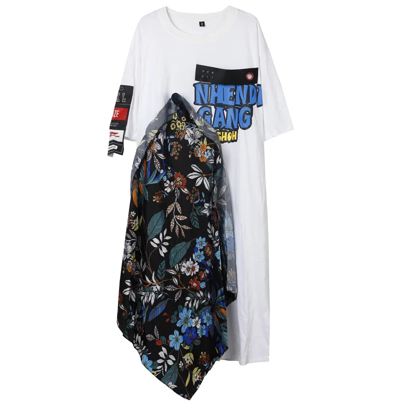 

Plus size women's tide brand dress 2020 summer new design sense fashion dress fat sister was thin stitching personality dress