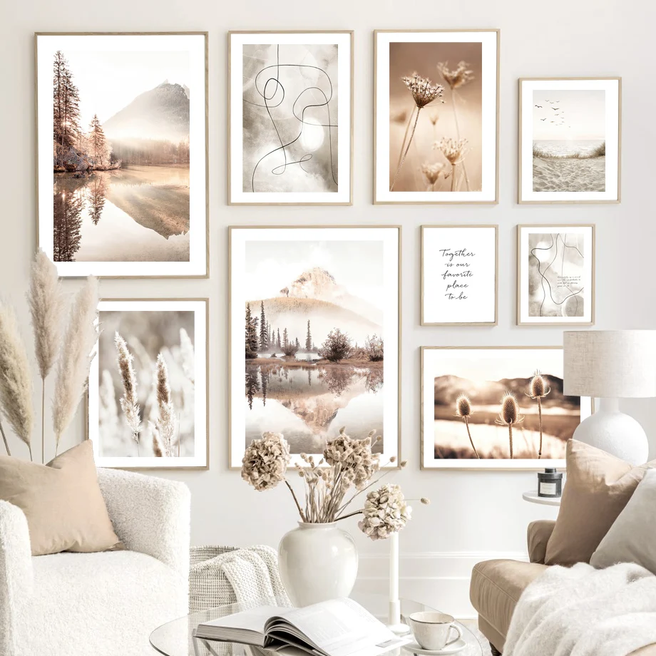 

Misty Sunrise Lake Beach Birds Flower Reed Abstract Nordic Poster Wall Art Print Canvas Decor Pictures For Living RoomPainting